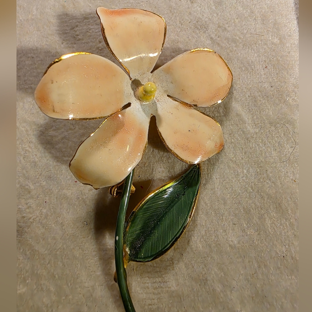 Vintage Sandor Floral Enamel Brooch with Gold Accents